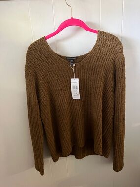 NWT Retail $268 Eileen Fisher Chunky Scoop-Neck Knit Sweater in Brown
